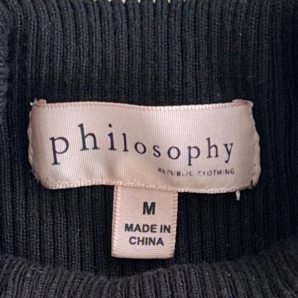 Philosophy Ribbed Knit Bell Sleeve Mock Neck Sweater/Top Black Med Stretchy Fall - Picture 5 of 11